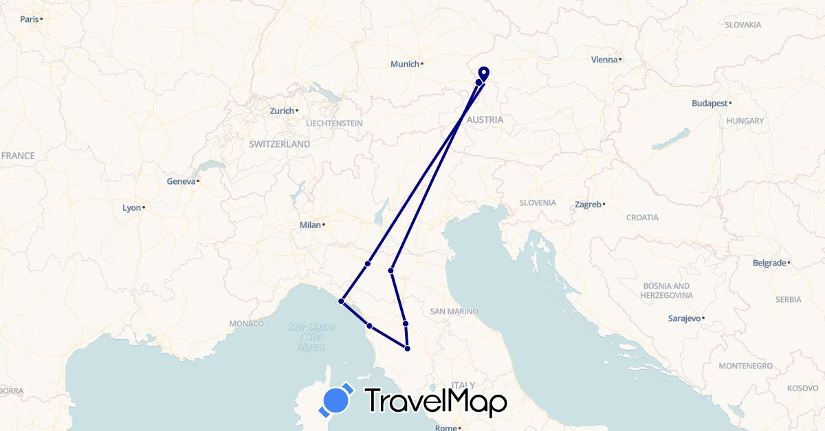 TravelMap itinerary: driving in Austria, Italy (Europe)
